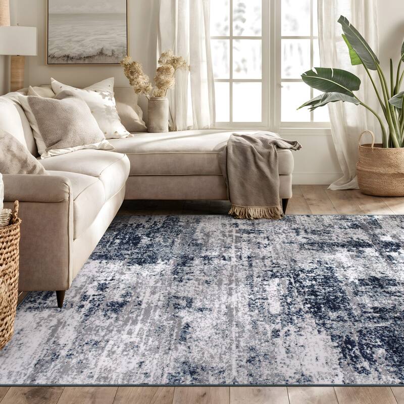 World Rug Gallery Distressed Abstract Area Rug - 5' X 7' - Blue