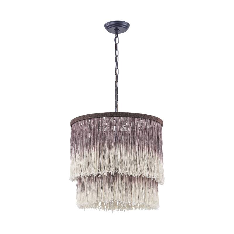 17.7" 3-Light Bohemian Farmhouse Purple Round Hand-made Cotton Fringe Tiered Hanging Chandelier Living Room,Bedroom
