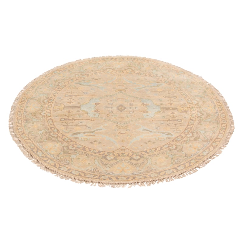 ECARPETGALLERY Hand-knotted Royal Oushak Beige Wool Rug - 6'0 x 6'0