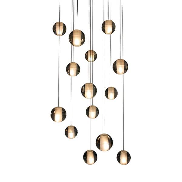 slide 1 of 3, Orion 14 Light Glass Globe LED Chandelier, Chrome, Square Canopy - Chrome