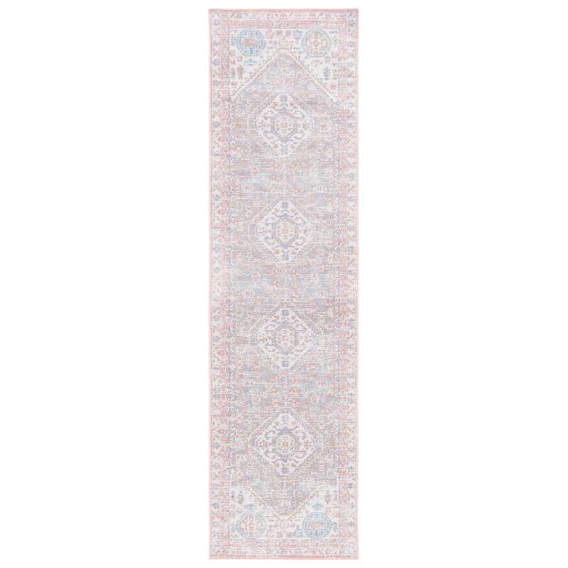 SAFAVIEH Bayside Machine Washable Surmeli Shabby Chic Rug - 2'2" x 8' Runner - Ivory/Blue Pink