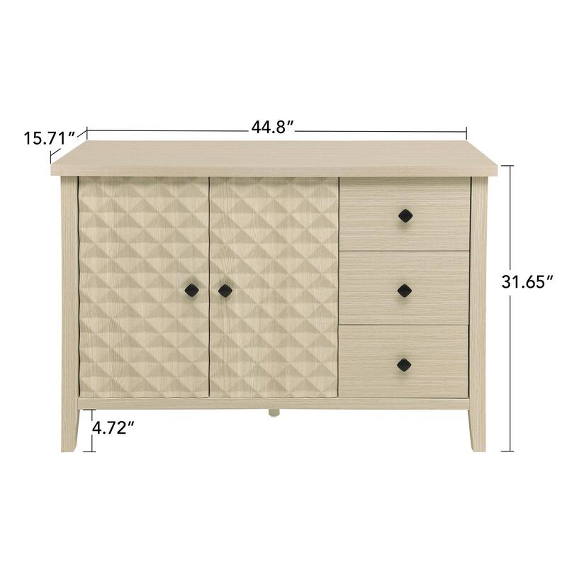 Buffet Cabinet with 2 Embossed Doors, Kitchen Wooden Storage Cabinet, Accent Cabinet with 3 Drawers & Adjustable Shelves
