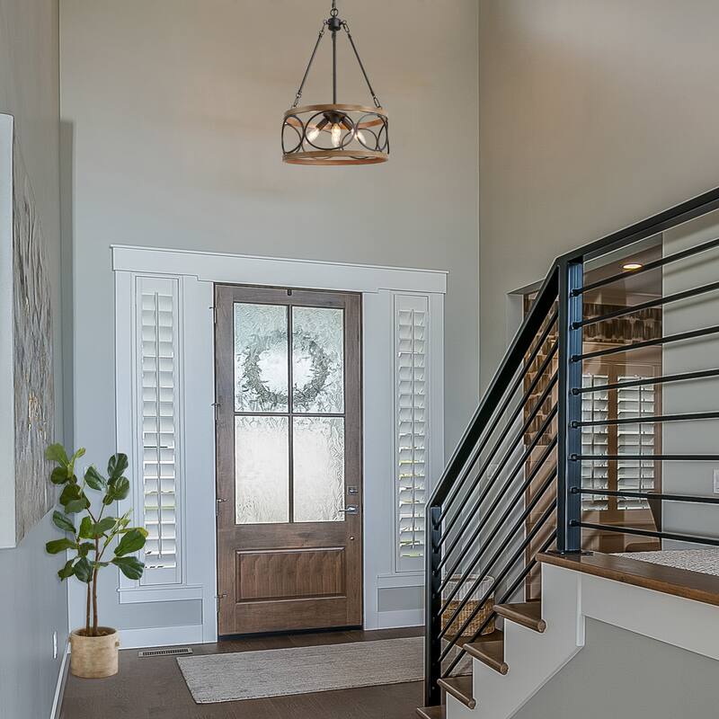 Modern Farmhouse 3/4 Light Drum Chandelier for Dining Room Kitchen Island