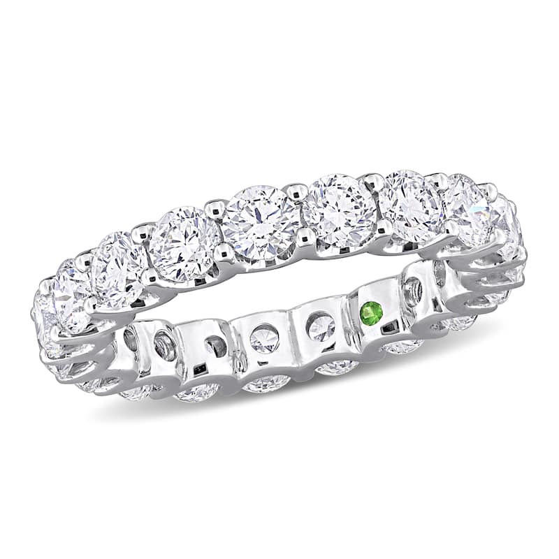 4ct TDW Lab-Grown Diamond and Tsavorite Accent Eternity Ring in 14k White Gold