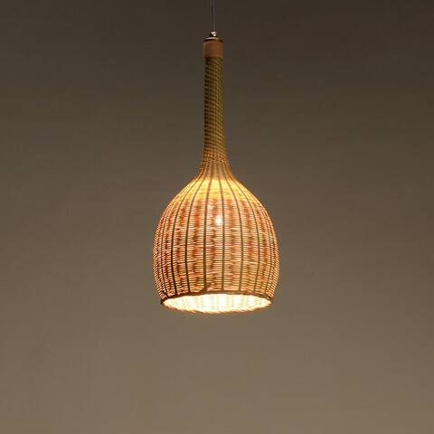 Nulty Bamboo Wicker Rattan Hanging Single Pendant Lamp - 7.87"