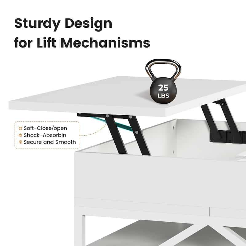 Coffee Table Lift Top 2 Drawers Hidden Compartment for Living Room