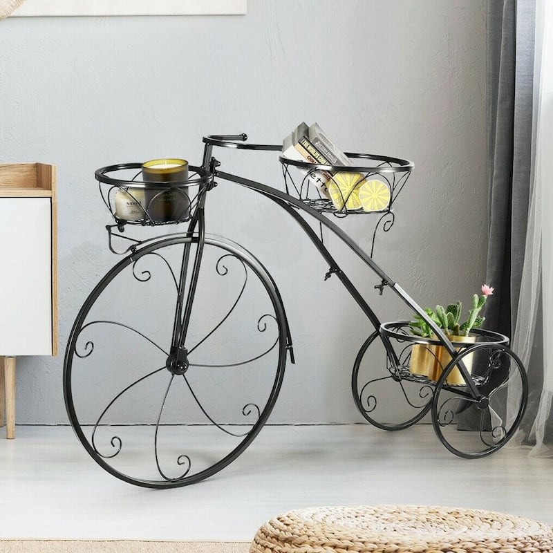 Tricycle Metal Plant Stand Flower Pot Cart Bicycle Holder Rack Garden - M