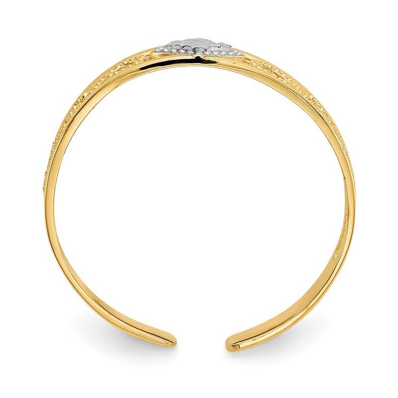 Curata 14 karat Yellow Gold Textured Rhodium Diamond-cut Adjustable Toe Ring (3mm)