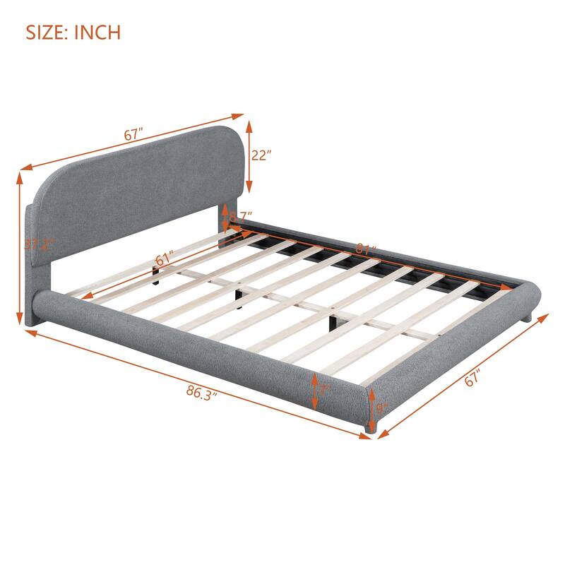 Teddy Fleece Queen Size Upholstered Platform Bed with Thick Fabric,Gray