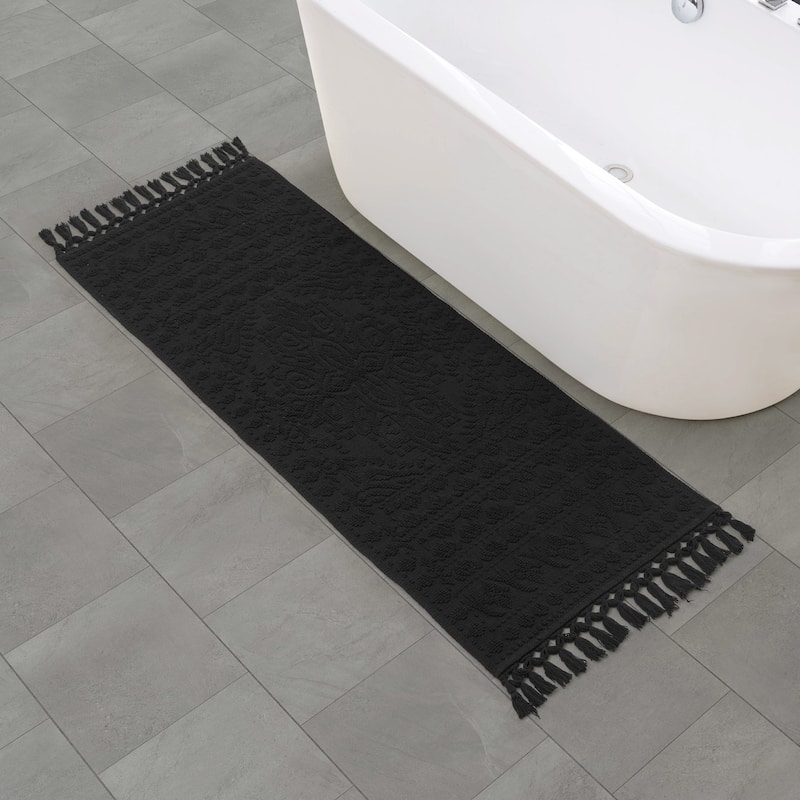 French Connection Nellore Fringe Cotton Bath Rug - Black - 24x64