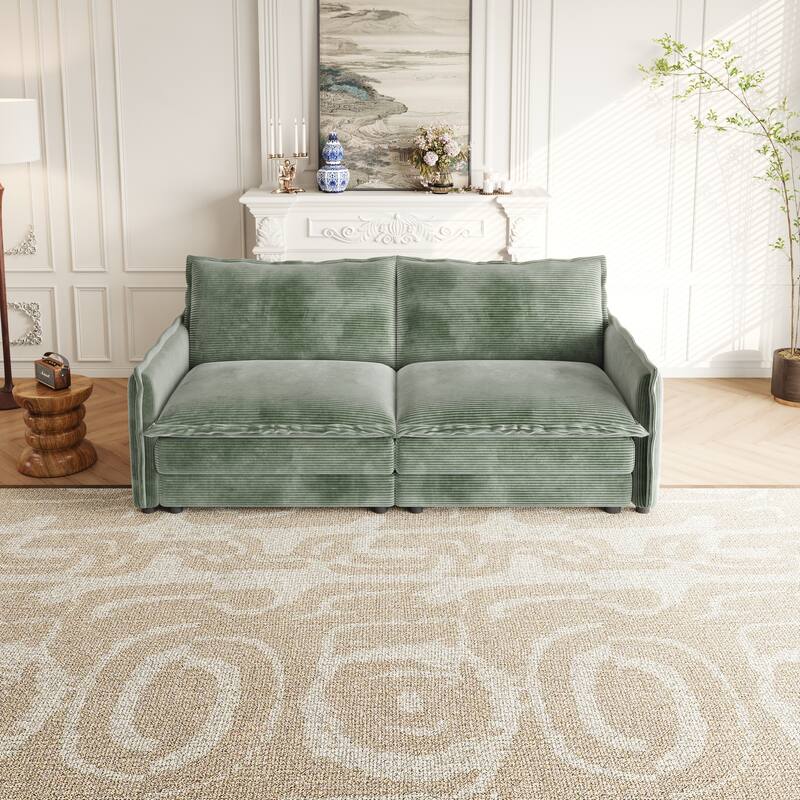 Deep Seating Corduroy Upholstered Loveseat Sofa with Pillows