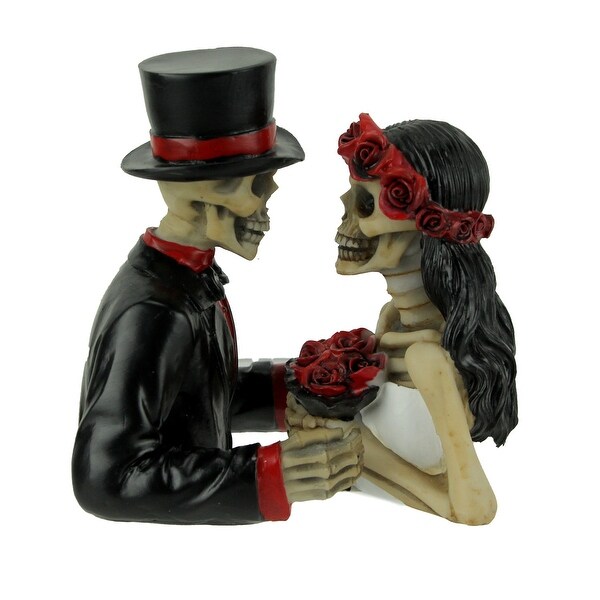 Eternally Yours Deathly Devotion Skeleton Bride and Groom Statue Set - 3.25 X 3.75 X 3.25 inches