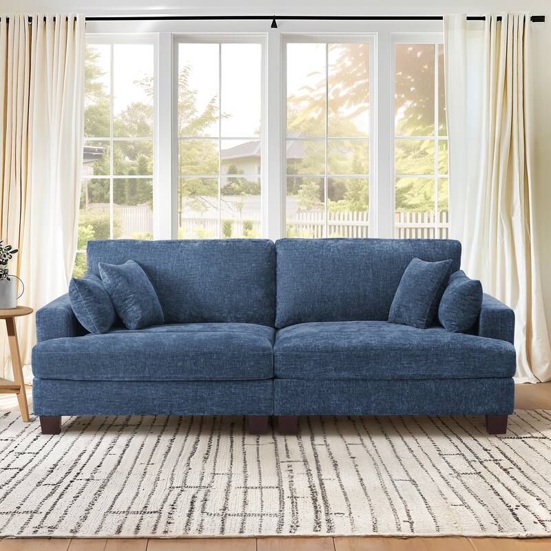 LUE BONA 87-in Modern 3-Seater Upholstered Sofa Couch Chenille Design for Living Room - Blue