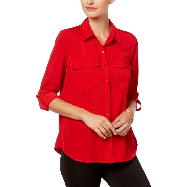 NY Collection Womens Blouse Button-Down Long Sleeve