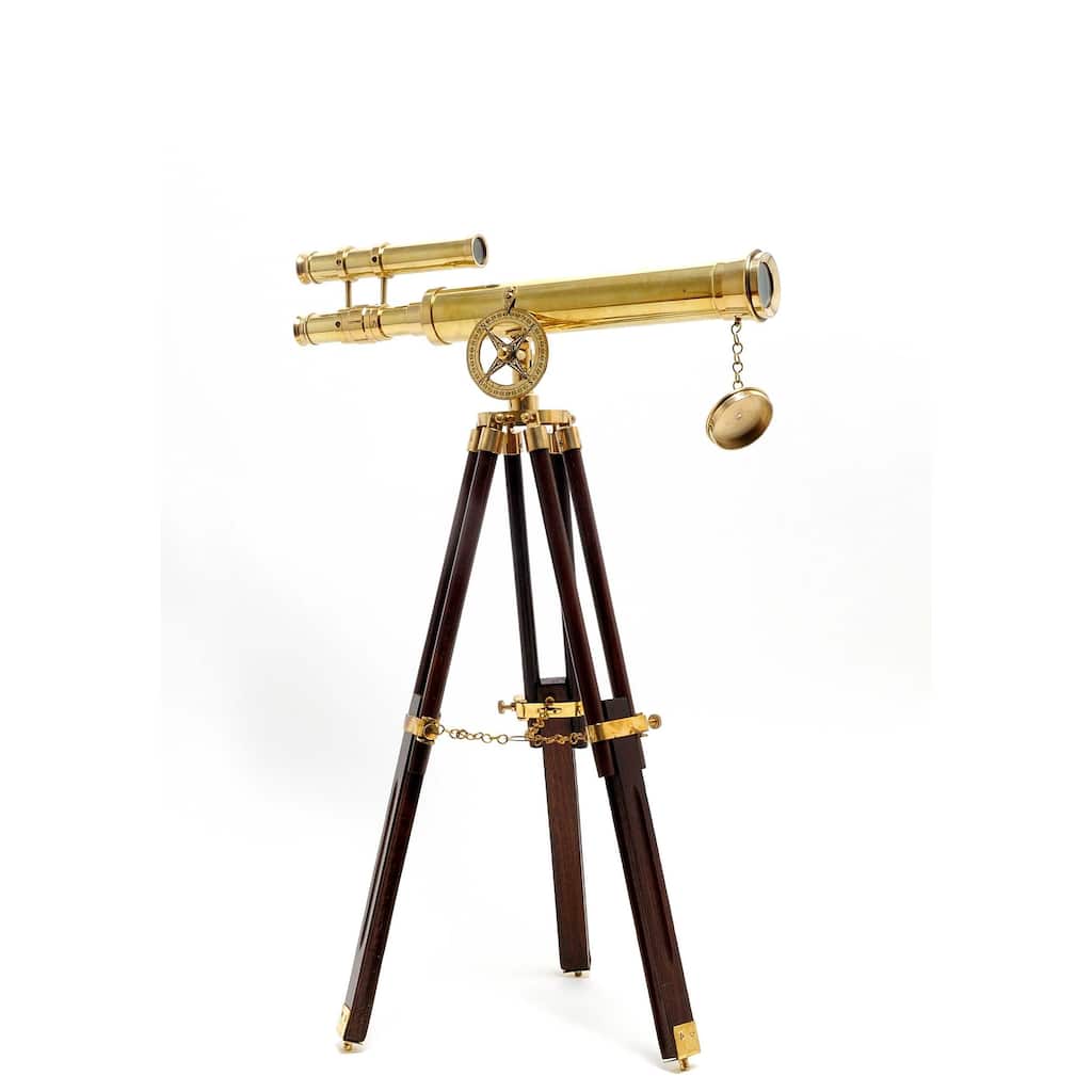 Vintage Look Brass Double Barrel Harbor Telescope - 17.5x2.25x26"