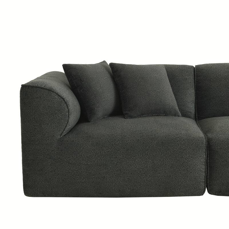 Double-Needle Cut Velvet Sofa, Upholstered Sofa with 1 Detachable Footstool & 3 Throw Pillows, Comfy 4-Seater Corner Sofa