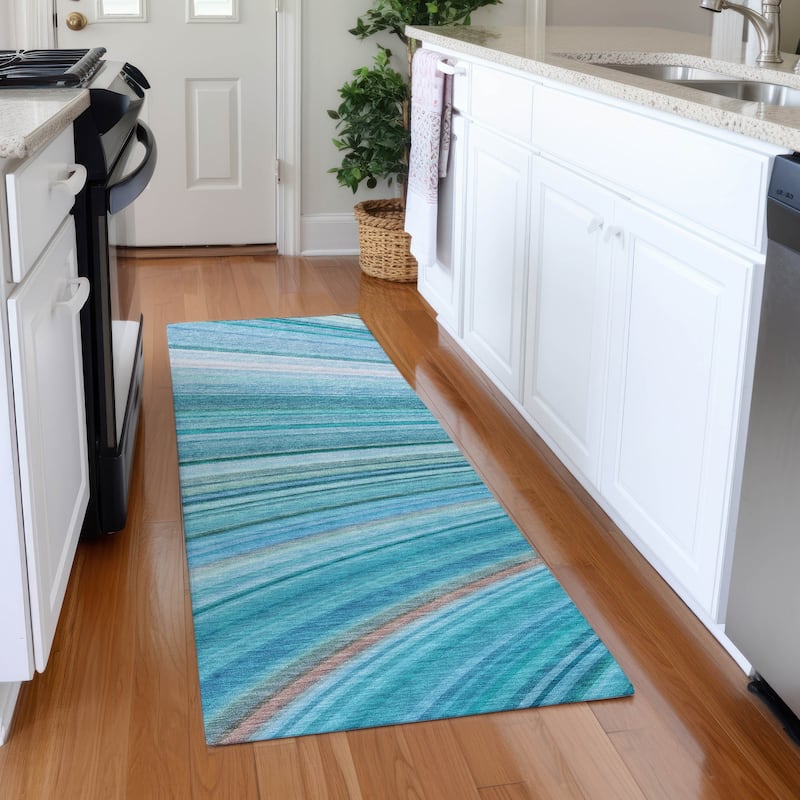 Machine Washable Indoor/ Outdoor Chantille Modern Burst Rug - Teal - 2'3" x 7'6"