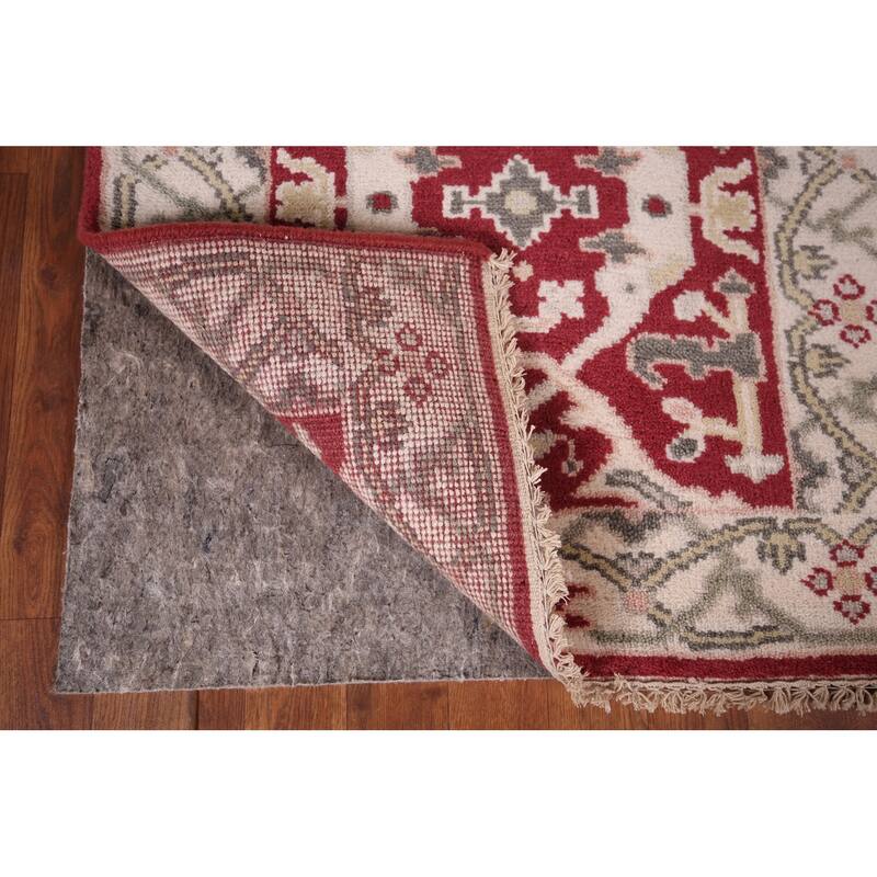 Red Oushak Indian Runner Rug Hand-Knotted Transitional Wool Carpet - 2'7"x 9'8"
