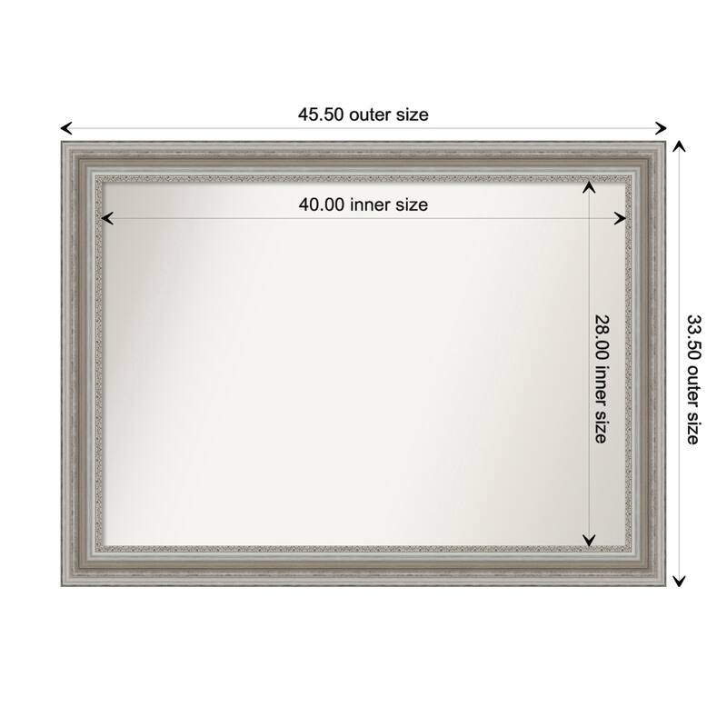 Parlor Silver Framed Non-Beveled Custom Wall Mirror, Bathroom Vanity Mirror - Outer Size: 45.5 x 33.5