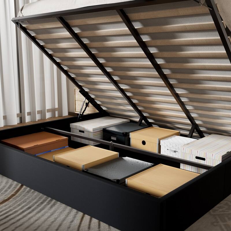 Plywood Frame Upholstered Platform Bed with Lift-up Storage