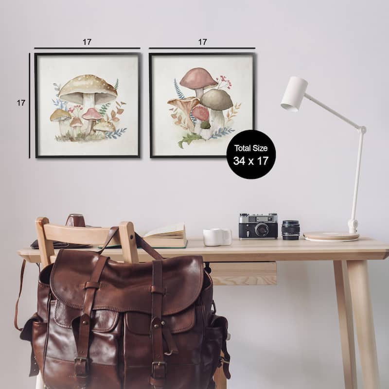 Stupell Pastel Blooming Mushrooms Framed Giclee Art Design By Mollie B. (Set of 2)