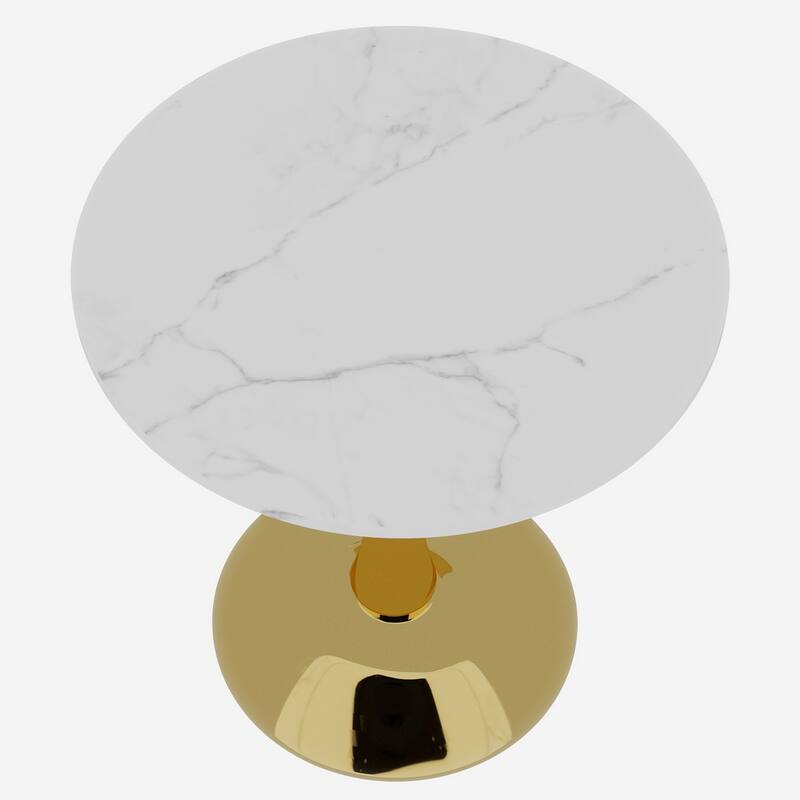 27.6-Inch Mid-Century Modern Style Dining Table, Accommodates 2-4 People, Featuring A Round White-Veined Marble Tabletop