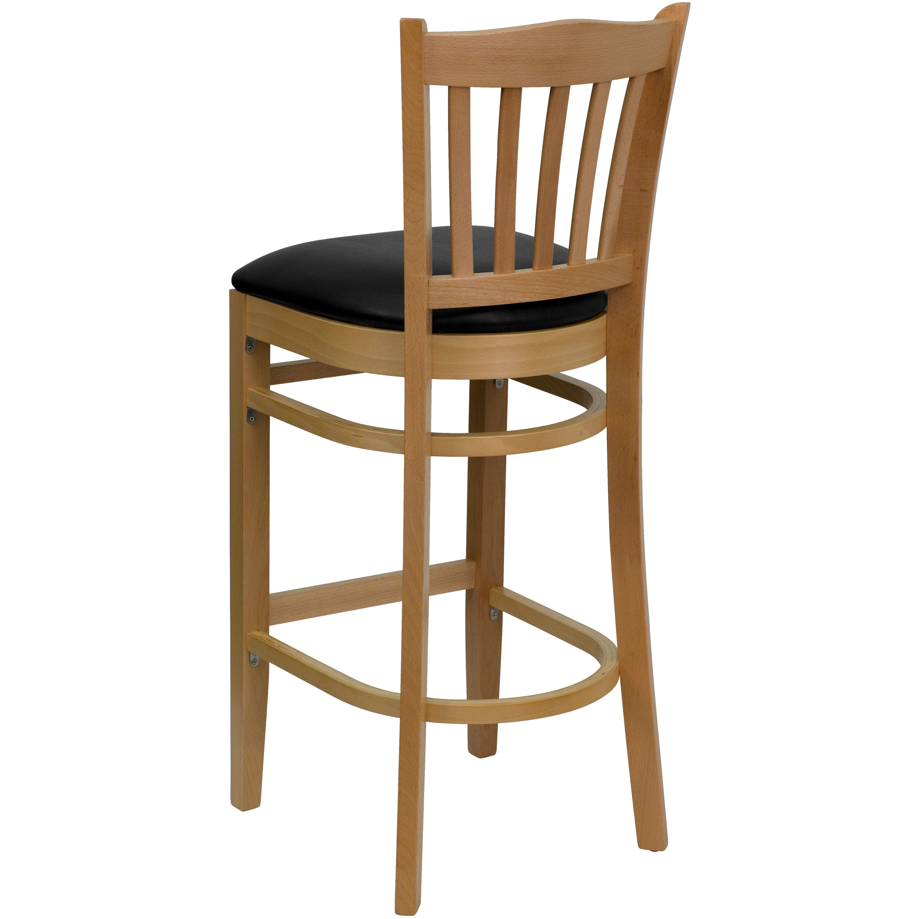 Vertical Slat Back Wooden Restaurant Barstool - Hospitality Seating - 17.5"W x 19"D x 43.75"H - 17.5"W x 19"D x 43.75"H