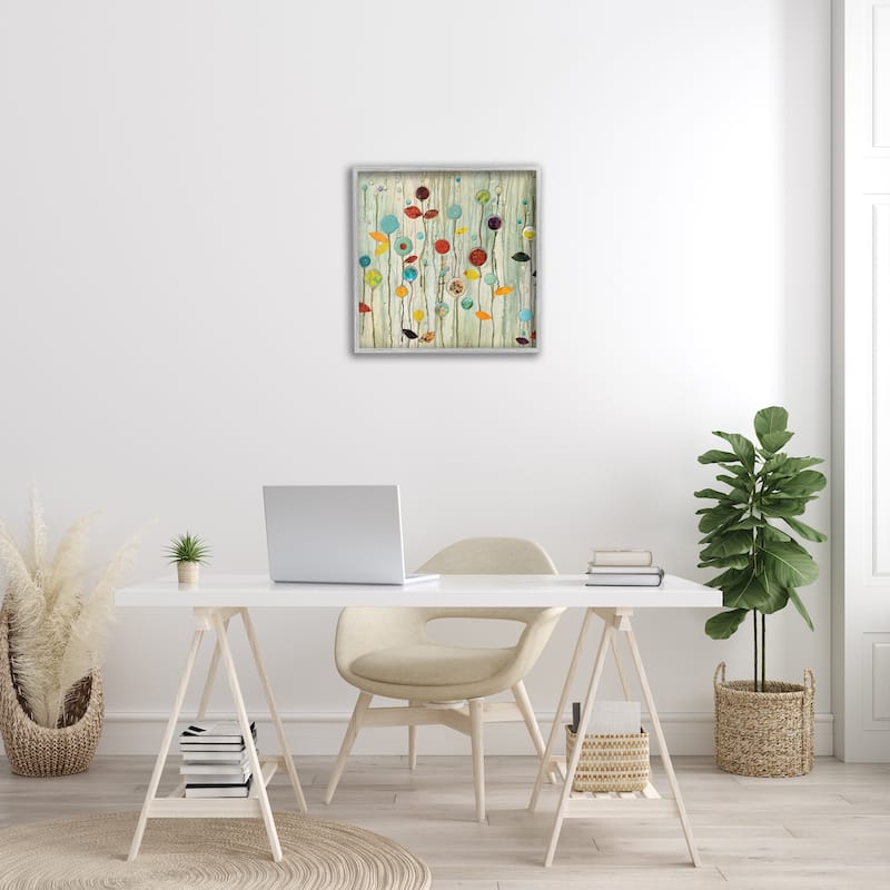 Stupell Abstract Paint Drop Floral Scene Whimsical Collage Framed Wall Art,12x12