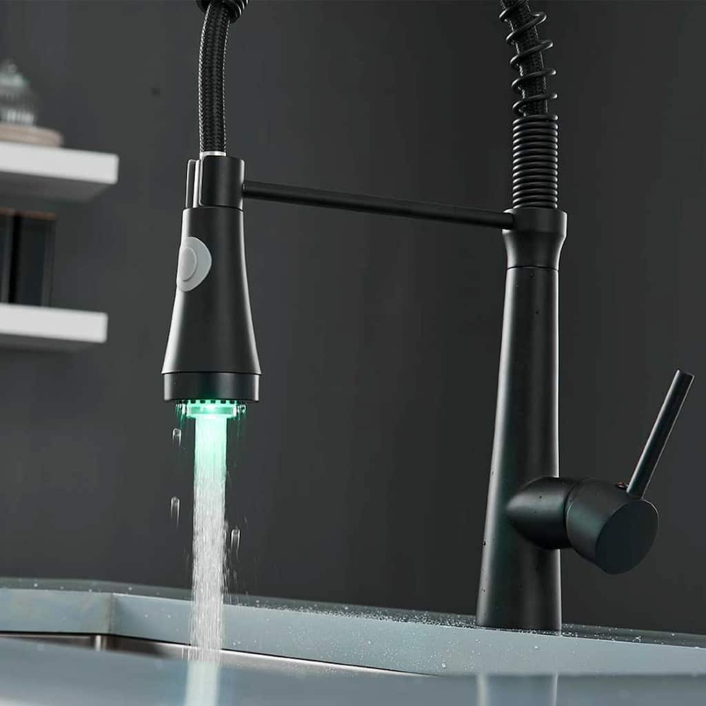 LED Light Commercial 1-Handle Pulldown Kitchen Faucet
