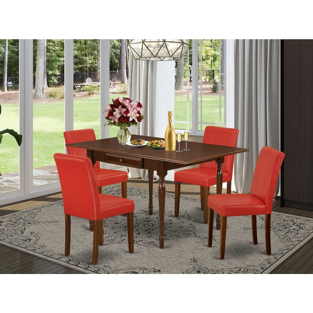 HomeStock 5-Piece Mahogany Finish Solid Wood Top - Dining Room Set with Dropleaf (Seats-4)