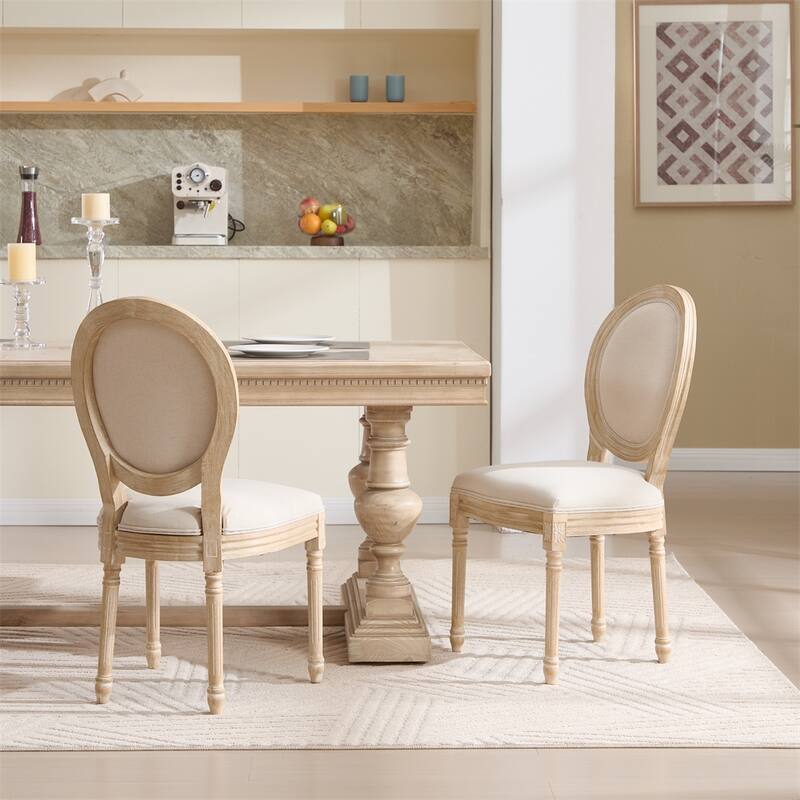 French Country Dining Chairs Set of 2,Upholstered Chairs w/Round Back