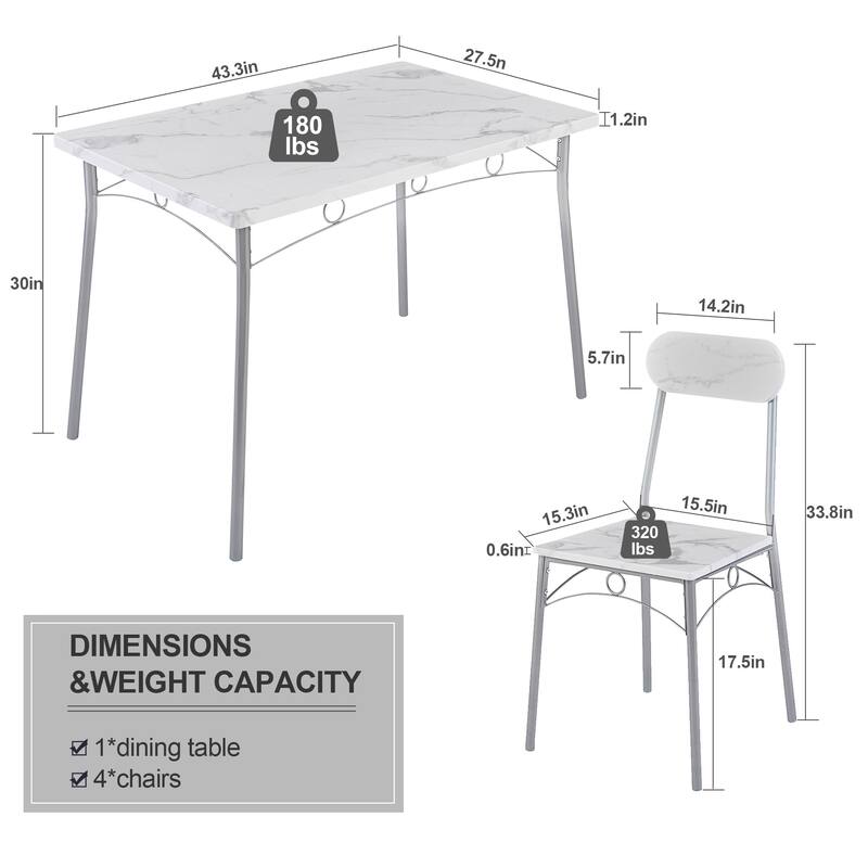 VECELO Dining Table Set, Kitchen Table with 2/4 Chairs, Metal and Wood Rectangular 3/5-Piece Dining Set