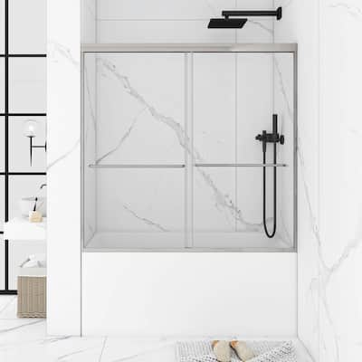 60'' x 58'' Double Sliding Tub Door in Chrome with Clear Tempered Glass