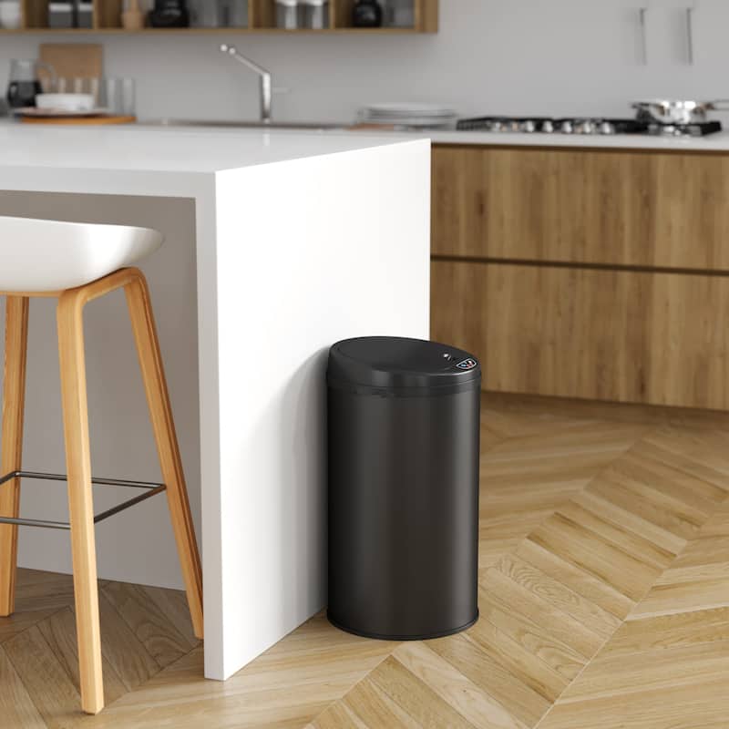 iTouchless 8 Gal Black Stainless Steel Sensor Kitchen Trash Can