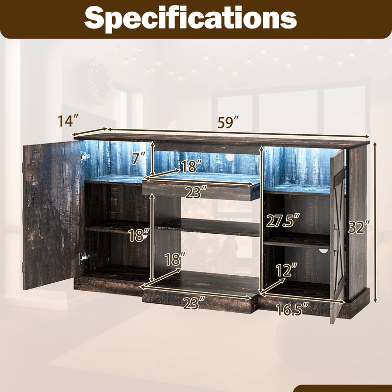 Gymax TV Cabinet for TVs up to 68'' w/ 3-Level Shelves LED Lights 22