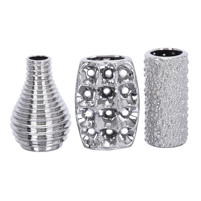 Ceramic Decorative Vase with Varying Patterns - Set of 3 Silver or Blue - Roche River Decor