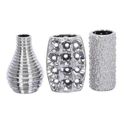 Ceramic Decorative Vase with Varying Patterns - Set of 3 Silver or Blue - Roche River Decor