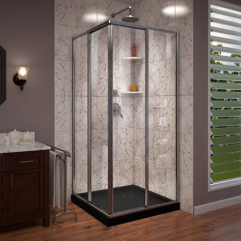 DreamLine Cornerview 36 in. D x 36 in. W x 74 3/4 in H Framed Sliding Shower Enclosure in Brushed Nickel with Black Acrylic Base