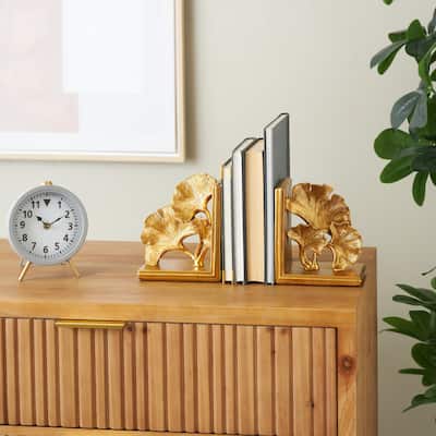 Gold Polystone Ginkgo Tree Decorative Bookends (Set of 2) - 4"W x 7"L x 8"H