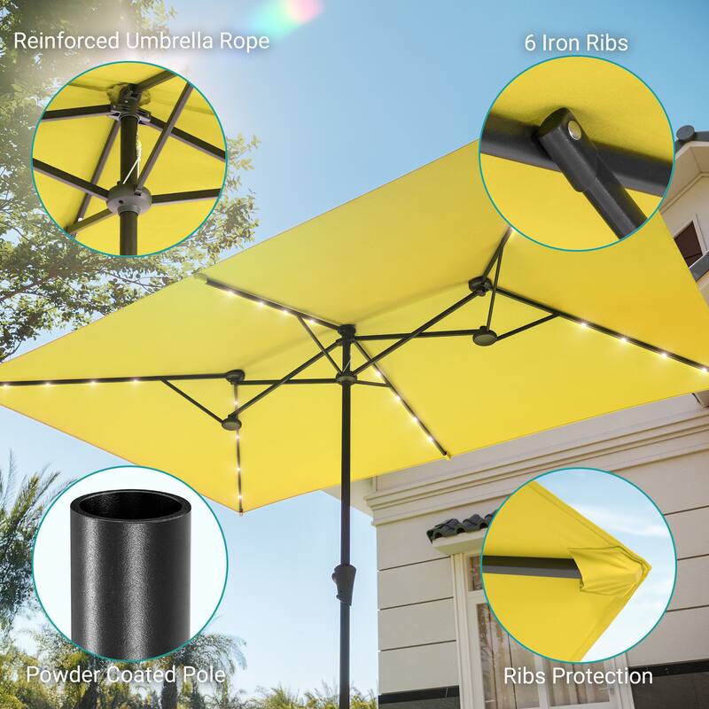 BONOSUKI 10 x 6.5Ft Solar-powered Double-Sided Patio Umbrella with Large Canopy Outdoor Table Umbrella, Anthracite Gray