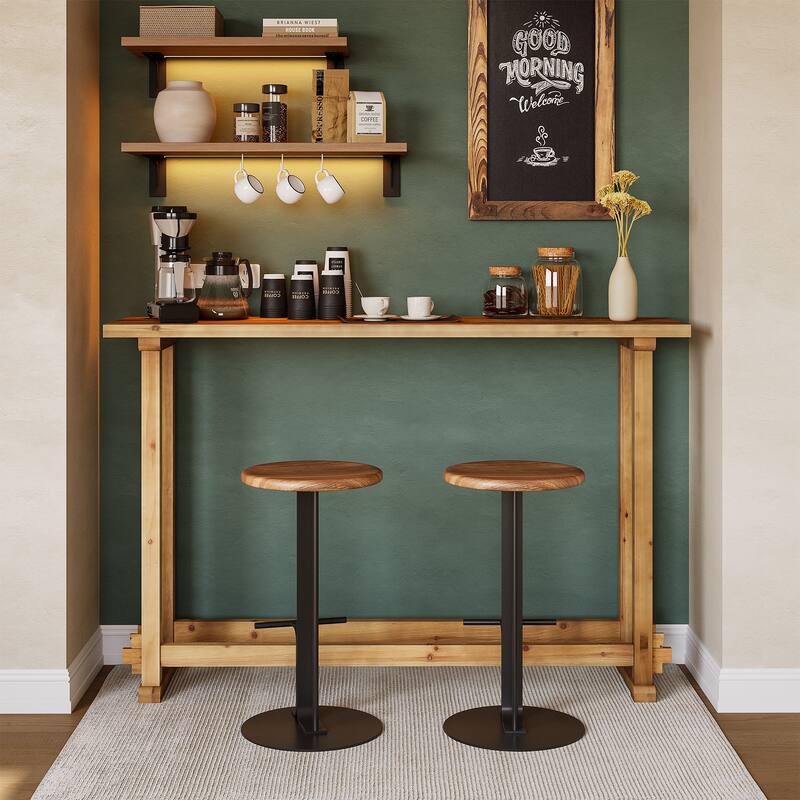 63" Long Solid Wood Counter Height Bar Table, Pub Table for Dining/Living Room, Kitchen, Balcony, Patio, Garden, Bistro