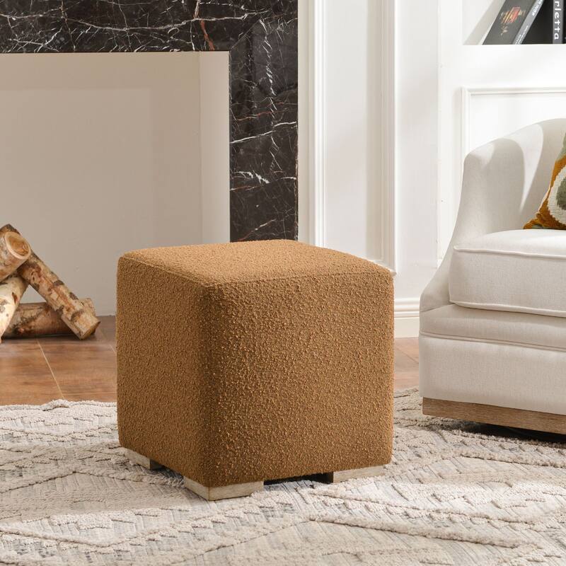 KINWELL 18.5" W Square Boucle Upholstered Ottoman Entryway Footstool