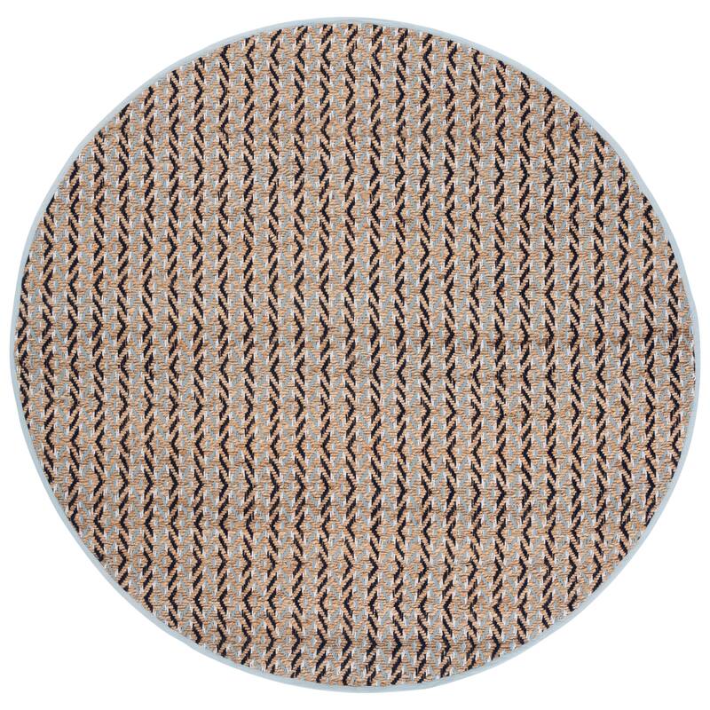 SAFAVIEH Handmade Natural Fiber Emel Farmhouse Jute Rug - Natural/Turquoise - 7' Round