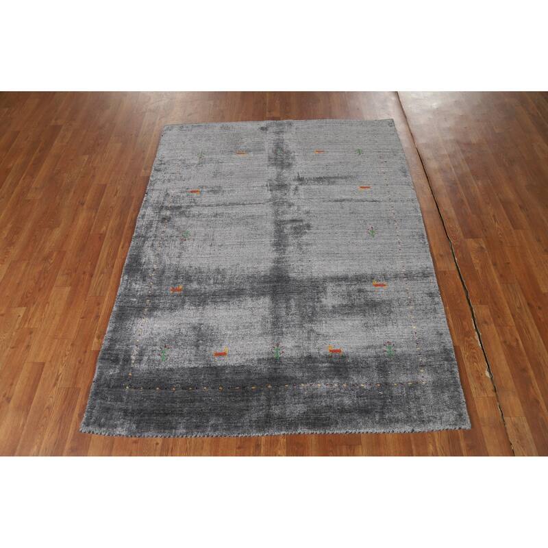 Gray Gabbeh Oriental Rug Hand-Knotted Wool Carpet - 4'5" x 5'9"