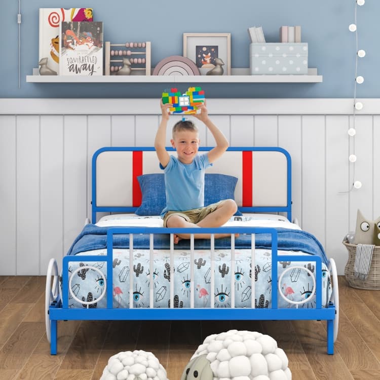 Twin Platform Bed for Kids with Metal Car-Shaped Frame