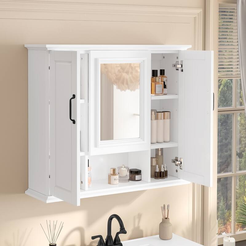 36" Wall Mounted Medicine Cabinet with Mirror, 3-Door Bathroom Storage Cabinet
