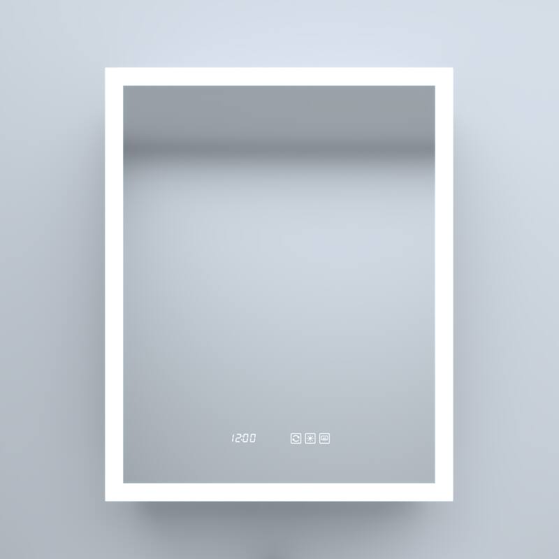 Rectangular Aluminum Recessed/Surface Mount Medicine Cabinet in Silver with Mirror LED and Clock