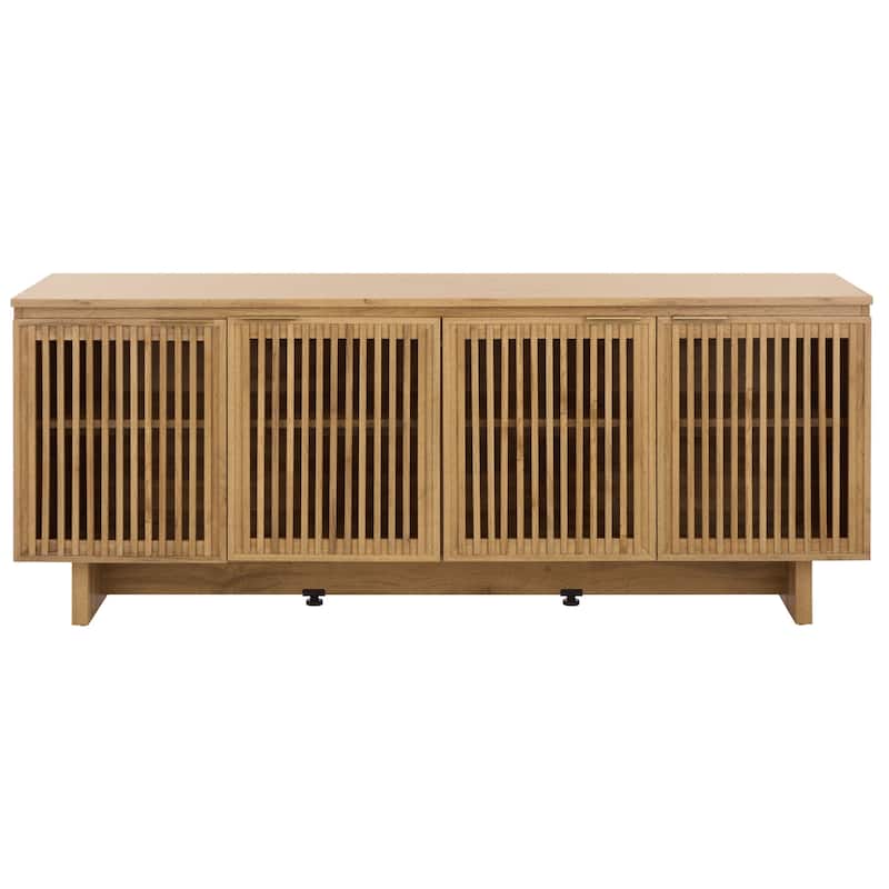 SAFAVIEH Home Quaid 4-Door Sideboard - 62"W x 18"D x 25"H - Oak/Brass