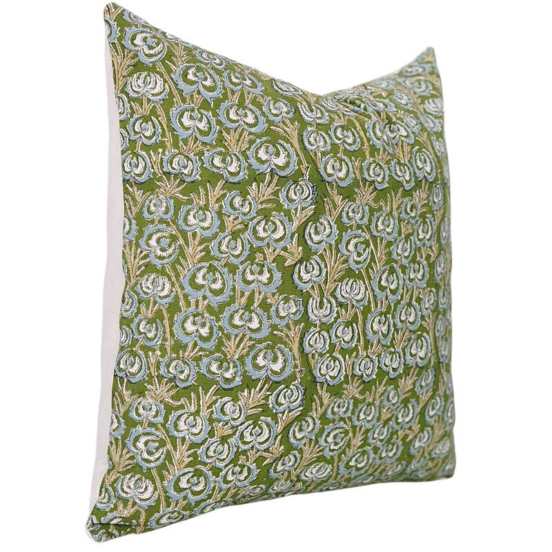 Cotton Farmhouse Block print pillow Cover - Heart Vine