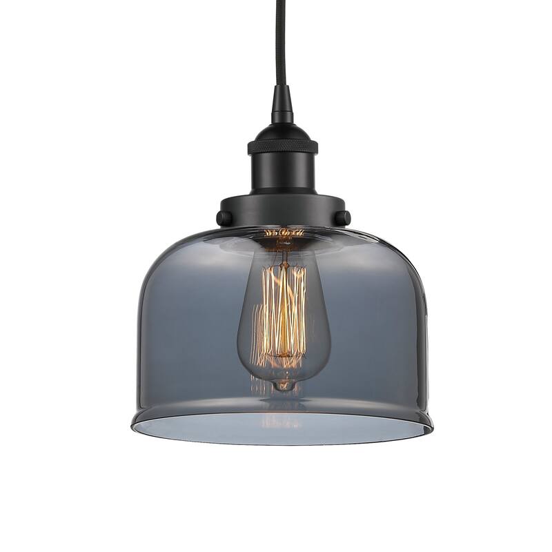 Innovations Lighting 616-1PH-10-8 Bell Pendant Bell 8" Wide Mini - Matte Black / Plated Smoke